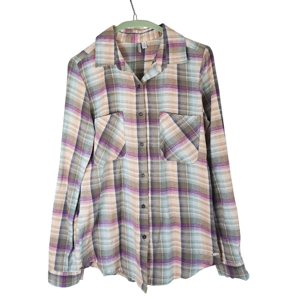 Rip Curl Womens Small Plaid Flannel Shirt Purple Teal Button Beach Cozy Skater